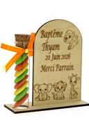 Cadeau Parrain Marraine Éprouvette Bois Personnalisé jungle - Baptême Animaux Jungle