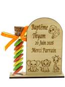 Cadeau Parrain Marraine Éprouvette Bois Personnalisé jungle - Baptême Animaux Jungle