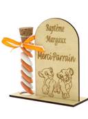 Cadeau Parrain Marraine Éprouvette Bois Personnalisé - Baptême Roi Lion