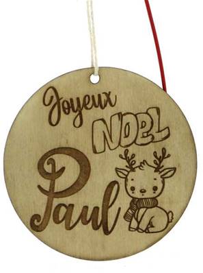 Boule Noël Personnalisée Bois Petit Renne